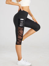High Waist Yoga Crop Pants Leggings With Pockets Sports Fitness Casual Tight Yoga Pants Side Cross Mesh Stitch Capri Leggings