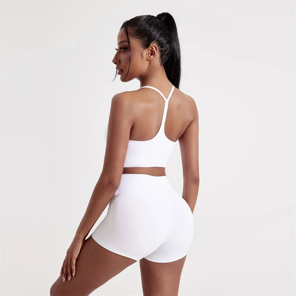 Solid Color Y Shape Line Women Fitness Sport Bra Top Soft Tight Comprehensive Training Jogging Gym Yoga Underwear With Chest Pad