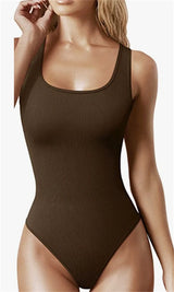 GUUDIA Ribbed Tummy Jumpsuit Daily Shaper Bodysuits Light Control Compress Tummy Control Open Crotch Shapewear Suits Open Crotch