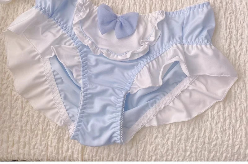 MOYISU Kawaii Lolita Bra Set, Bunny Ear Cutout No Wire Bralette Soft Sweetheart Lingerie Small Bust Pure Sexy Japanese Ya Ma Die