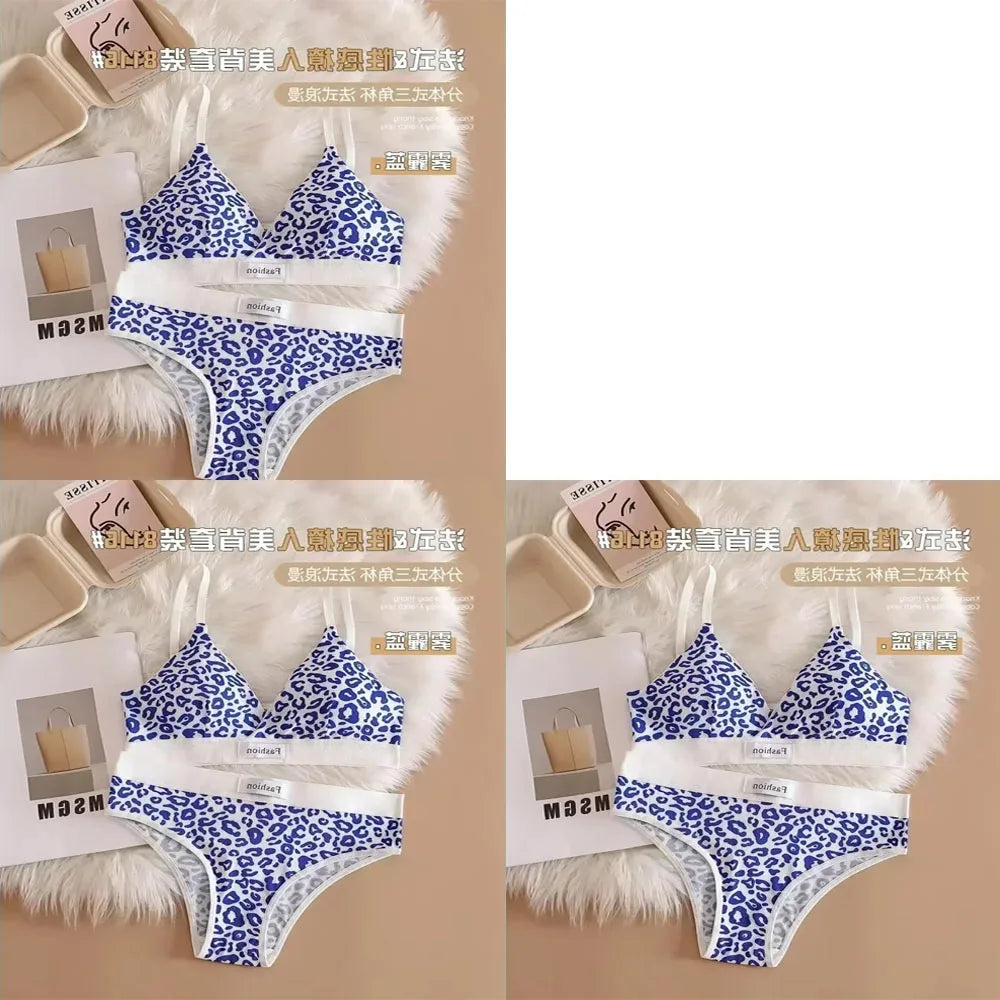 1/3/8Pcs Seamless Bra Set Low Waist Panties Leopard Bralette Sexy Lingerie Set Vneck Sport Brassiere Female Cotton Underwear Set