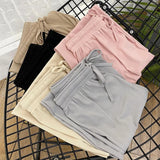 2026 Women Ankle-Length Wide Leg Pants Casual Summer Solid Elastic Waist Loose Ice Silk Pants Spring Summer Female Trousers