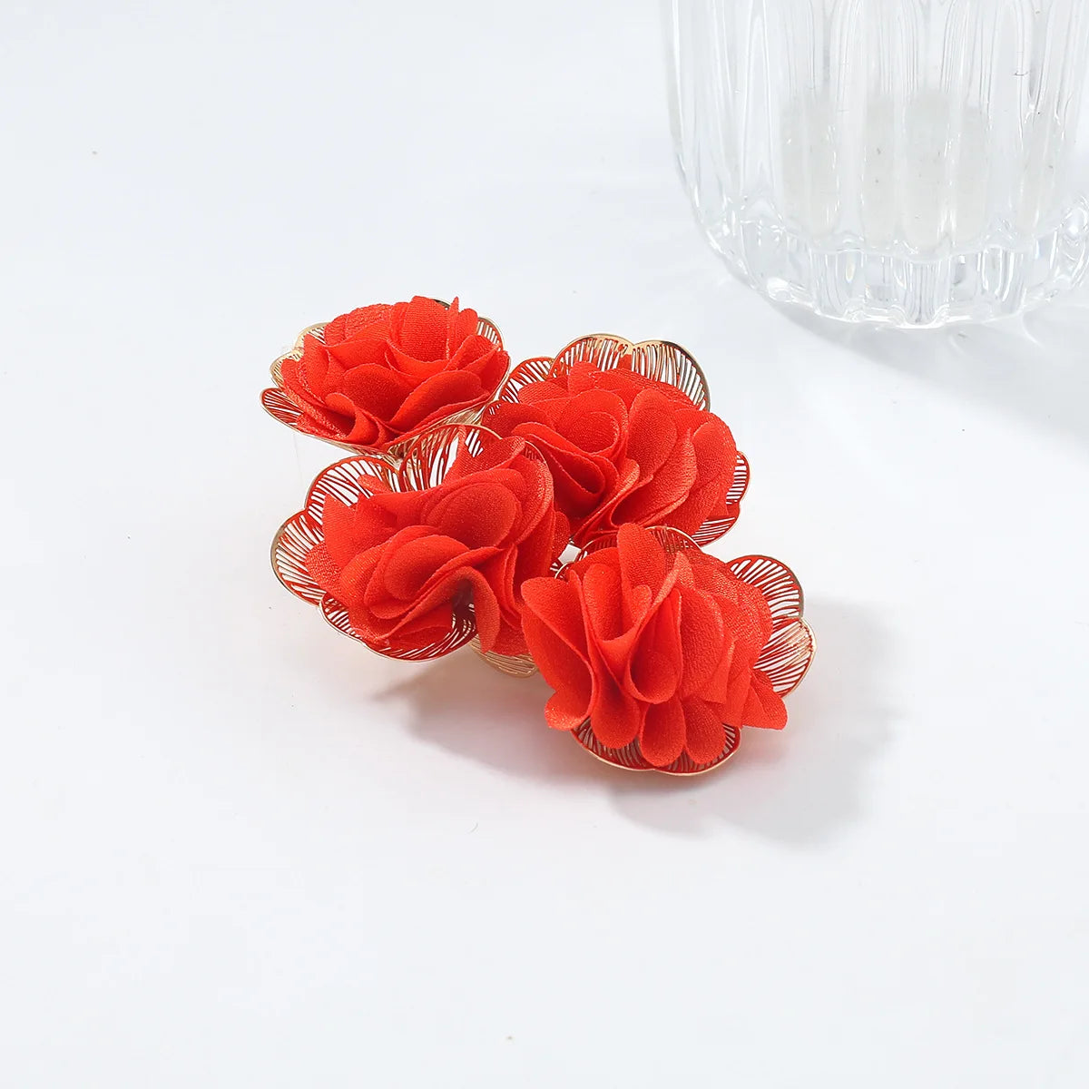 Chiffon flower multi-layer earrings, summer beach vacation style exaggerated earrings design, light luxury, niche