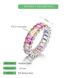 ALLNOEL Rainbow Band Ring for Woman Pure 925 Sterling Sliver 5A Zircon Eternity Fine Jewelry Colorful Engagement Birthday Gifts