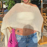 Women Knit Cover-ups Summer Autumn See-through Irregular Loose Pullover Summer Beach Smock Crop Tops Bikinis Cover Ups