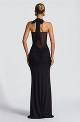Mozision Halter Backless Sexy Maxi Dress Women Fashion Patchwork Off-shoulder Sleeveless Ruched Draped Bodycon Club Party Dress