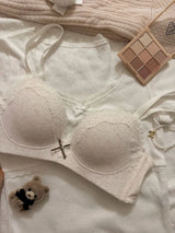 Teenage Sexy Lace Floral Bra Set Comfortable Non-steel Ring Beauty Back Small Breasts Gathered up Support Anti-Sagging Bra Set