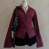 Goth Aesthetic Y2K Vintage Women's Long Sleeve Shirt Sexy Slim Fit Chic Button-Down Solid Color Crop Tops Grunge Punk Streetwear