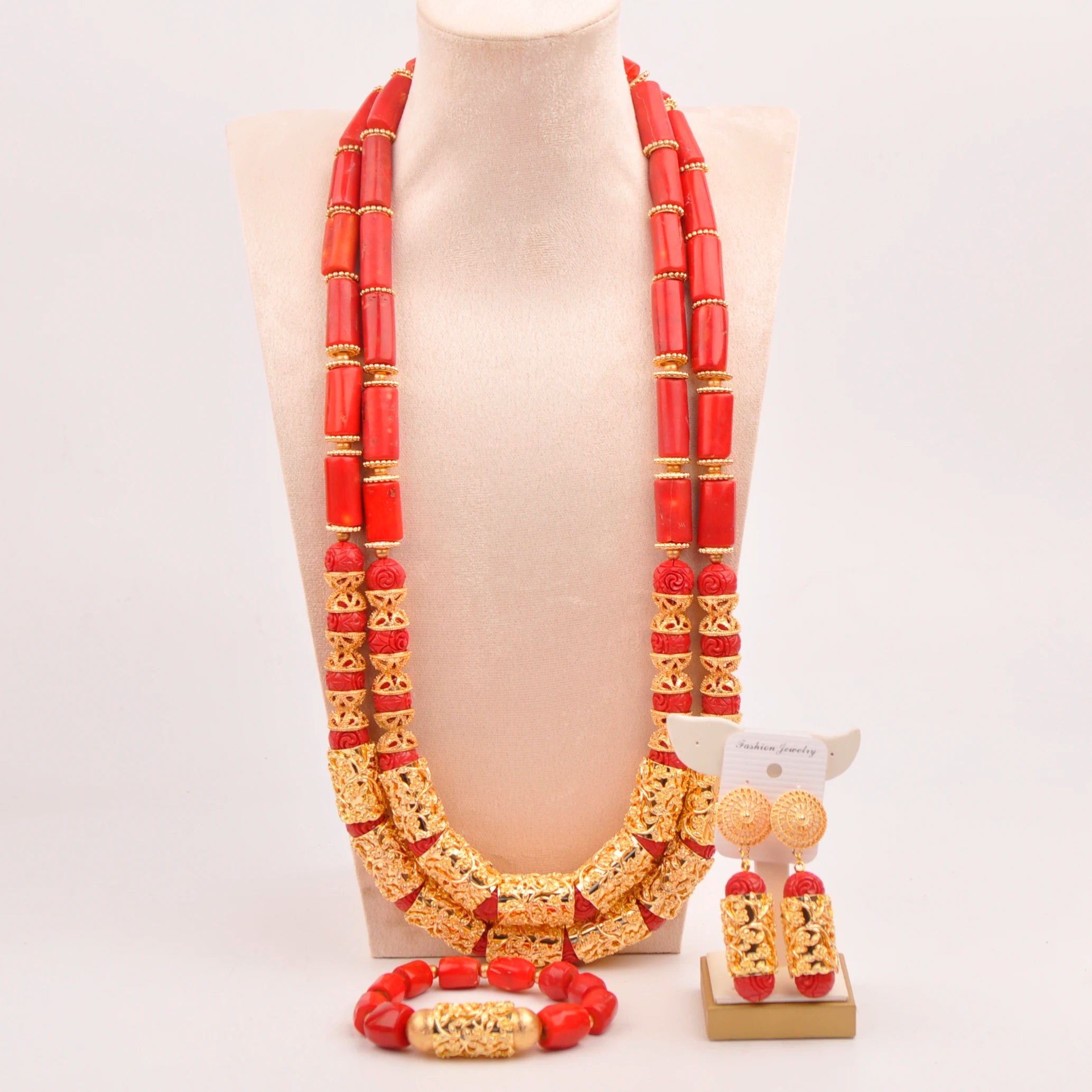 32inches 2Layers orange artifinal nigerian coral bead jewelry set wedding