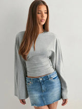 Women's Long Sleeve O-Neck Skinny T-Shirt Monochromatic Crop Top Casual Y2K Streetwear Fashion Pullover Summer Outfit