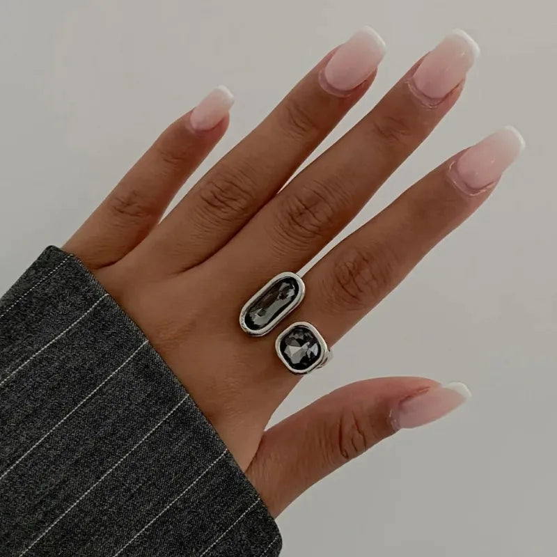 Minimalist Acrylic Rhinestone Open Ring for Women Korean Fashion Geometry Adjustable Knuckle Ring Party Jewelry Lady Gifts