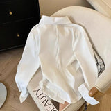 Designer Irregular Long sleeve Polo Shirt Women Tunic White Elegant Basic Top Blouse Ladies Fashion Work Wear Shirts