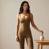 Square Neck Capri Jumpsuit Women Activewear Ribbed Sculpting Unitard Sleeveless Athletic One Piece Bodysuit Yoga Workout Romper