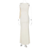 Hugcitar Fashion Solid O Neck Sleeveless Patchwork Sexy Bodycon Maxi Prom Dress Summer Women Clothes Party Festival Club Y2K