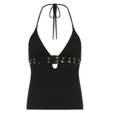 y2k Bandage Crop Top Black Backless  Top Lace Up Cute Party Beach Summer Sweats Women Retro Basic Mini Vest Punk