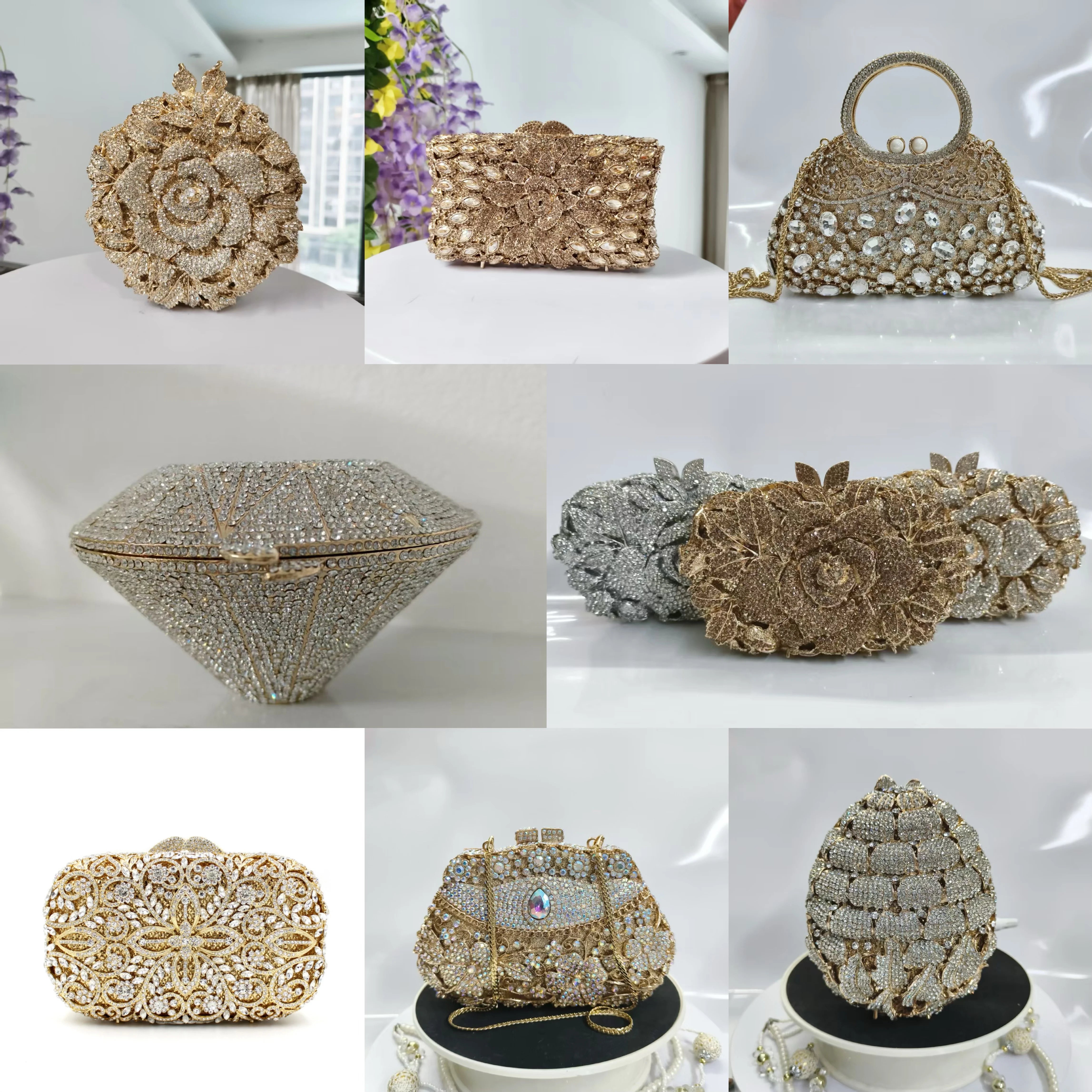 New Rhinestone Clutch Purse Women Elegant Wedding Party Bride Bag Prom Evening Handbag Sparkly Crystal Diamond Birthday Gift