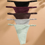 5PCS/Set Cotton Panties Sexy G-String Women's Underwear T-Back Lingerie Femme Underpants Briefs Adjustable Waist Thong Intimates