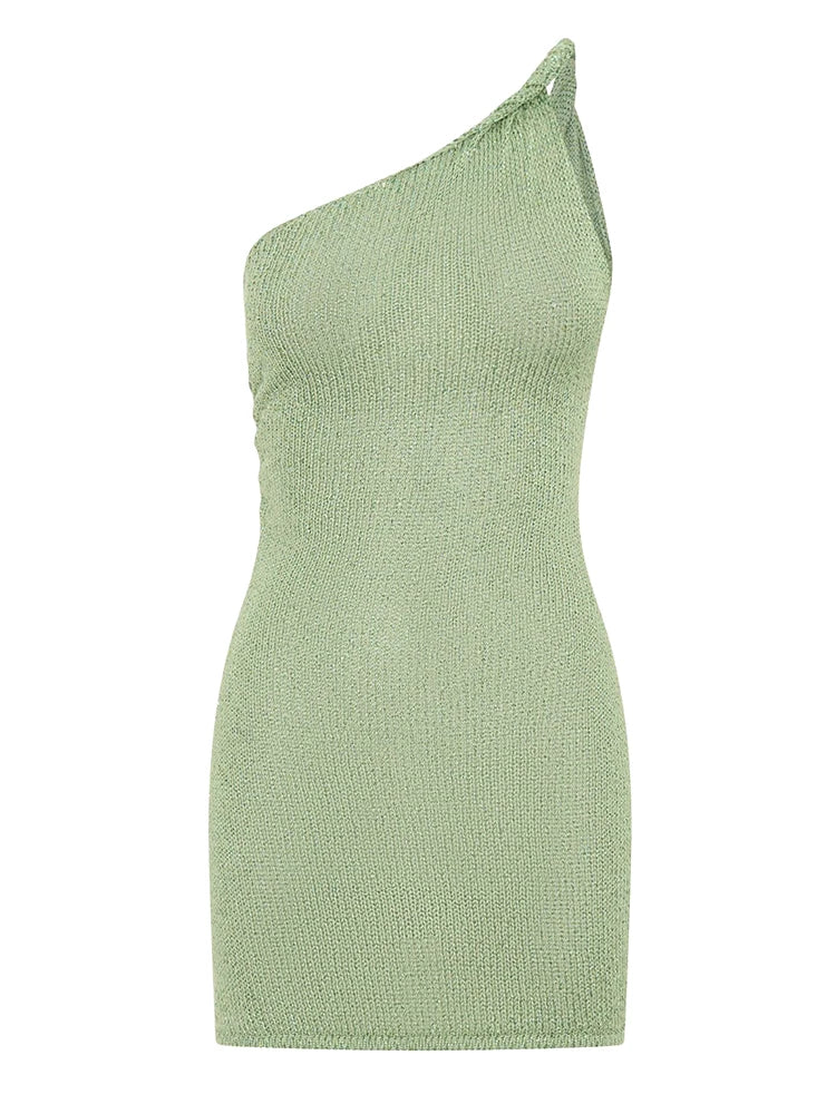 2026 Sexy Knit One Shoulder Halter Neck Beach Mini Women's Holiday Party Dresses Outfit Chic Beachwear Swimsuit Cover Up K265