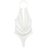 HXAO Brown Halter Bodysuit Women Summer Bodys For Sexy Women Off Shoulder Sleeveless Thong Bodysuit With Open Back Rave Bodysuit