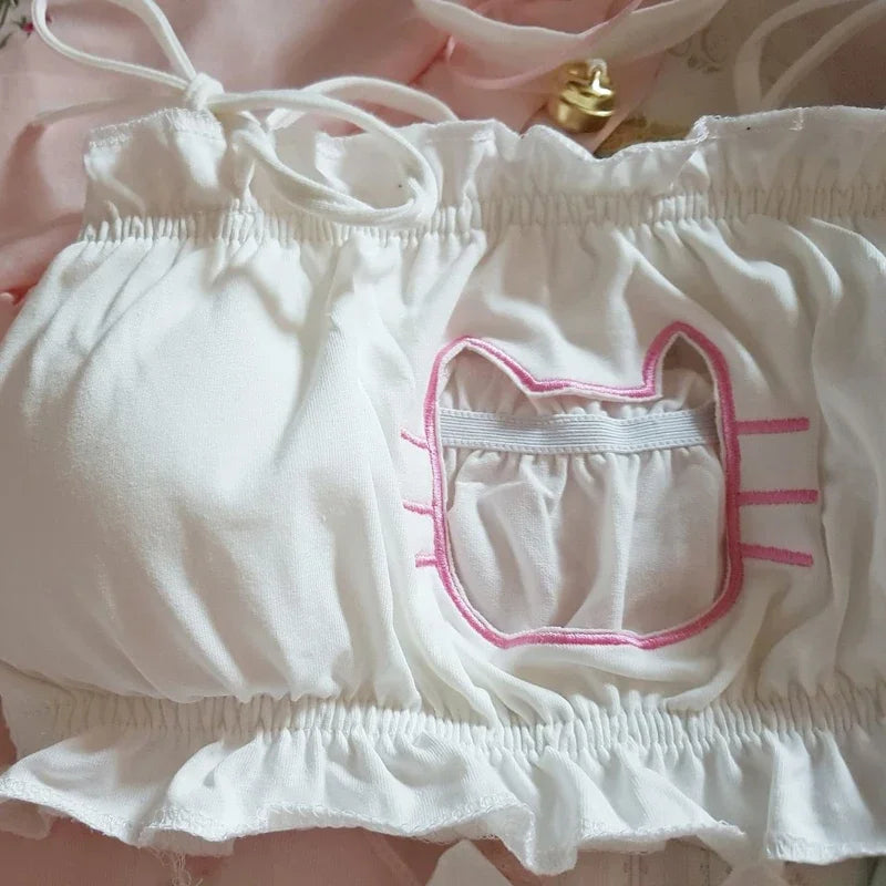 Japanese Anime Cat Girl Cosplay Bra Panties Set Women Sexy Lingerie Underwear Intimates Kawaii Lolita Hollow Out Kitty Nightwear
