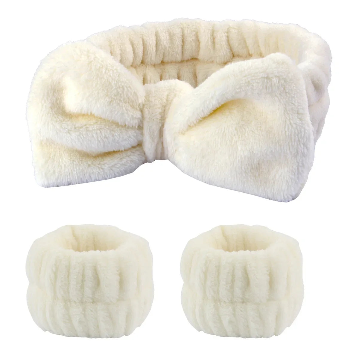 Women's Soft Coral Fleece Headband Wide Bow Hair Band Wristband for Skincare Face Washing Hair Accessories