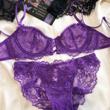 Sexy Hollow Bra French Ultra Thin Lace Embroidery Women Lingerie Set Underwire Push Up Bras Breathable Underwear and Panties Set