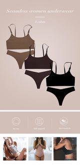 2026 Hot Sale High Quality Latest Design Us Size Stylish Solid Ice Silk Seamless Wireless Bras And Women Underwear Set