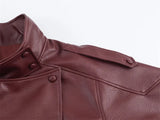 Women's Jacket 2026 Autunm  New Black Long Sleeve Pebble Faux Leather Jacket Motorcycle Style Personality Fashion
