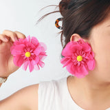 Chiffon flower multi-layer earrings, summer beach vacation style exaggerated earrings design, light luxury, niche