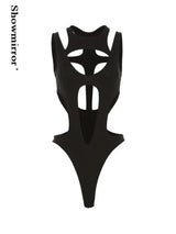 Gothic tops Y2k clothes sexy spicy hollow out bodysuit nigh clubwearr ashion women's patchwork slim fitting jumpsuit top tees