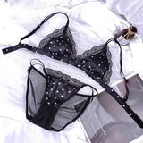 French Style Bralette No Underwire, Sexy Lace Trim Small Cup Lingerie, Cute 3-Piece Bra Set with Comfort Cup Shape Design S-xl