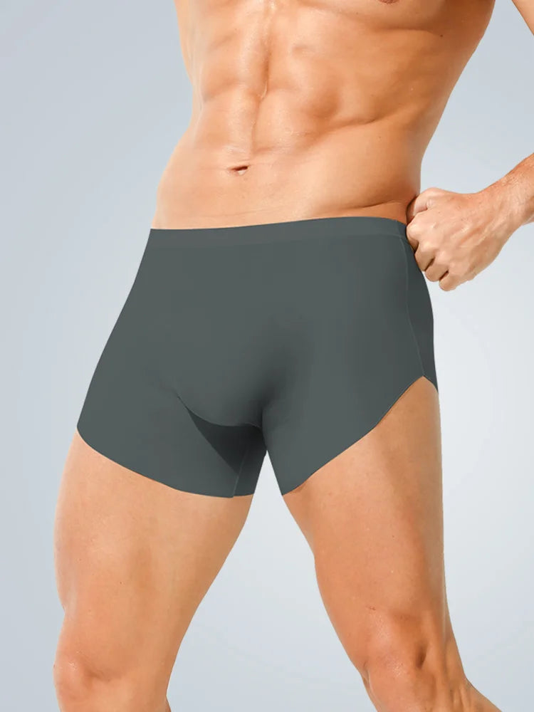Men's ice silk seamless underwear 3D punching boxers summer thin underpants boys extended sports shorts