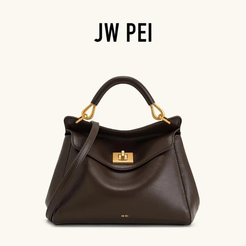 JW PEI Lucia Top-Handle Bag Luxury Designer Crossbody Shoulder Bag for Women Elegant Turn Lock Vegan Leather Messenger Purse