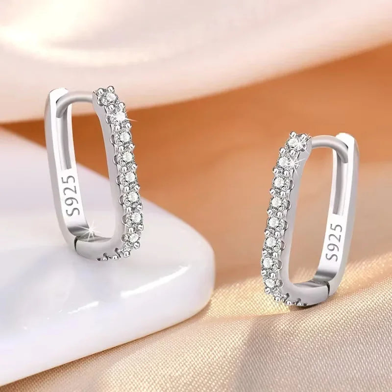Hot Popular 925 Sterling Silver Charms Crystal Jewelry Fashion Zircon Circle Hoop Earrings For Woman Lady Wedding Party Gift