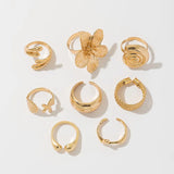 Bohemian Vintage Gold Color Open Joint Ring For Women Vacation Beach Style Flower Starfish Knuckle Rings Set Jewelry