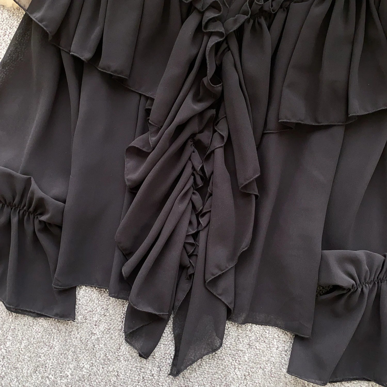 SINGREINY Chic Ruffles Splice Chiffon Blouse V Neck Flared Sleeve Loose Tops 2025 Fashion Solid Fairycore Vacation Women Shirt