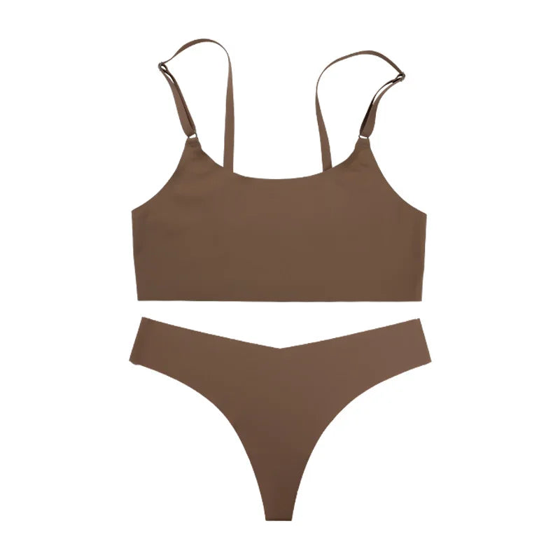 2026 Hot Sale High Quality Latest Design Us Size Stylish Solid Ice Silk Seamless Wireless Bras And Women Underwear Set