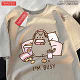 Sorry I'M Busy Cat Playing Games With Headphones Man T Shirt High Quality Brand Clothing Loose T Shirts Cotton Shirt Tops Couple