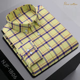 New In Shirt Oversize Long-Sleeve 100%Cotton Shirts for Men Slim Fit Formal Plain Shirt Plaid Casual Tops Designer Black Clothes