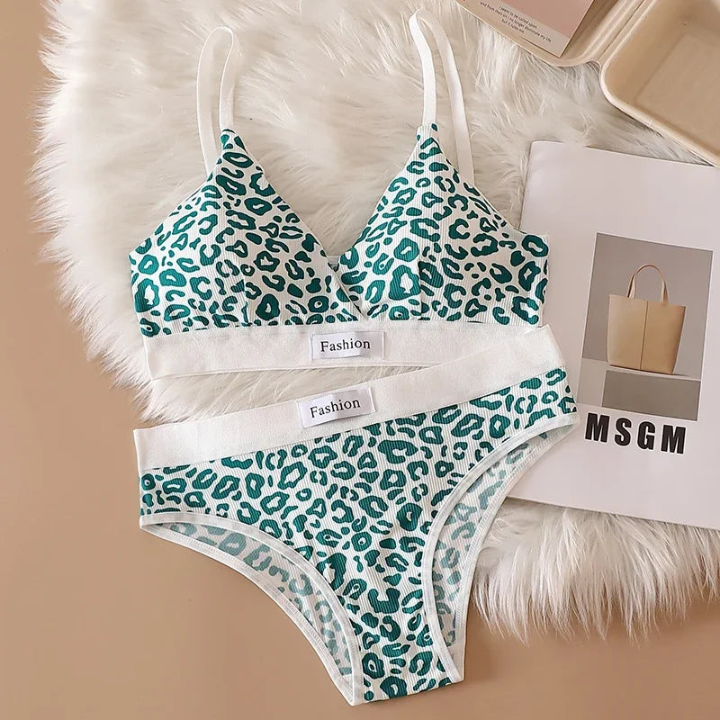 1/3/8Pcs Seamless Bra Set Low Waist Panties Leopard Bralette Sexy Lingerie Set Vneck Sport Brassiere Female Cotton Underwear Set