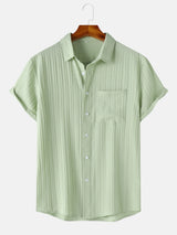 Men's  Comfortable Shirt Summer Beach Men's Shirt   Men's Short Sleeve Shirts  Solid Color Casual Short Sleeve Shirt