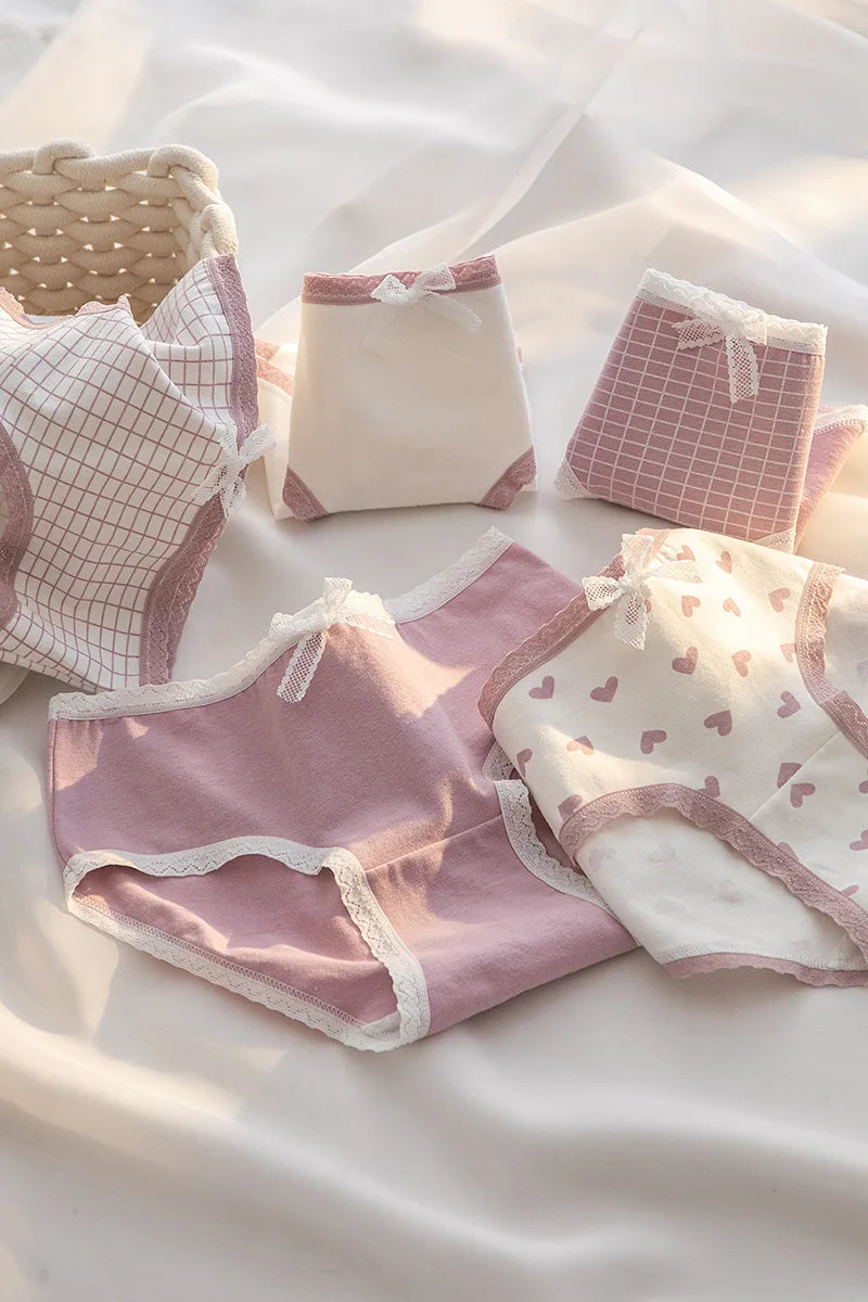 5Pcs Cute Love Cotton Panties For Women Underwear Print Panty Girls Briefs Breathable Soft Underpants Female Sexy Lingerie