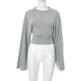 Women's Long Sleeve O-Neck Skinny T-Shirt Monochromatic Crop Top Casual Y2K Streetwear Fashion Pullover Summer Outfit