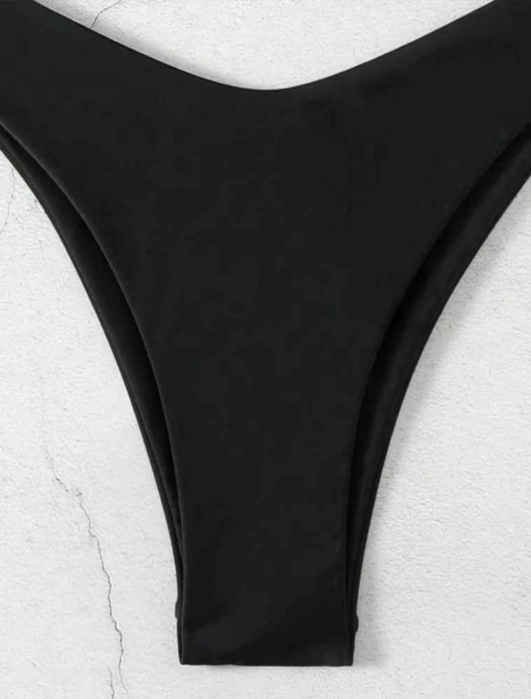 Women Thong Bikini Sexy Solid White/Black/Coffee Halter Swimsuit Lace Up Brazilian Bathing Suit 2025 New Double Fabric Beachwear