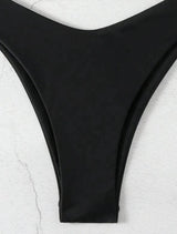 Women Thong Bikini Sexy Solid White/Black/Coffee Halter Swimsuit Lace Up Brazilian Bathing Suit 2025 New Double Fabric Beachwear