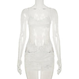 Shestyle Lace Transparent Mini Dress Sexy Women Wrapping Spaghetti Embroidery Flower Sheath Nightwear Club Mesh Wave Fantacy