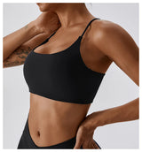 Solid Color U-Shaped Multi-Strap Cross Back Women Fitness Sports Bra Top Gym Yoga Athletic Tight Workout Jog Soft With Chest Pad