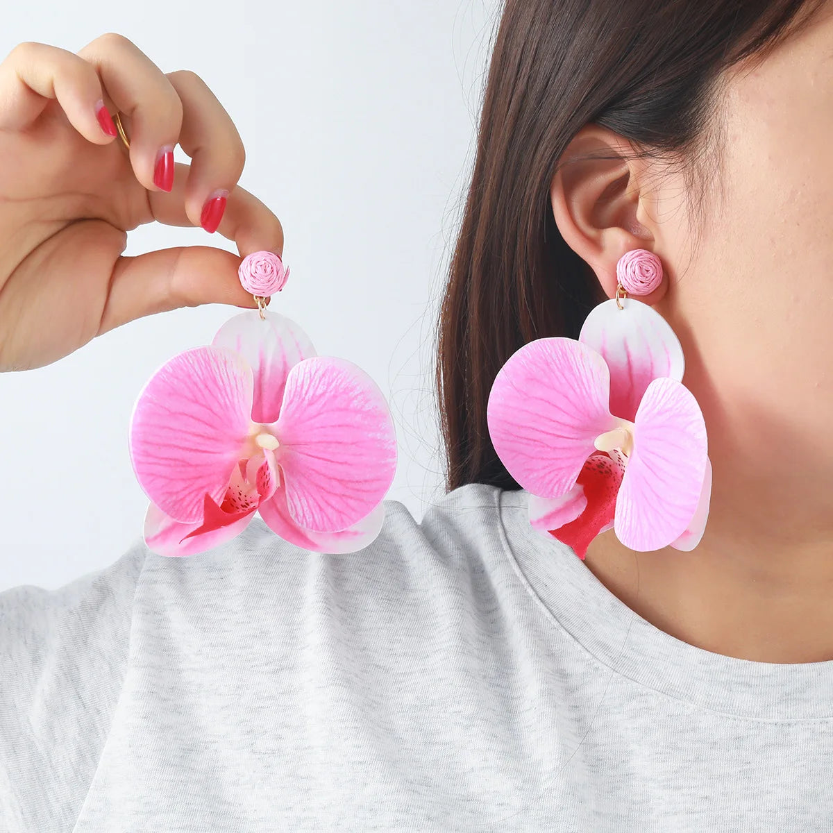 Chiffon flower multi-layer earrings, summer beach vacation style exaggerated earrings design, light luxury, niche