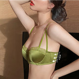 Underwear Thin Section Women's Big Breasts Show Small Gathered Breasts Anti-sagging French Sexy Lace Half Cup Beautiful Back Bra