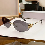 Rimless Oval Sunglasses Women UV400 Oversized Gradient Black Lenses Metal Frame Punk Decorative Glasses Men Goggles Female